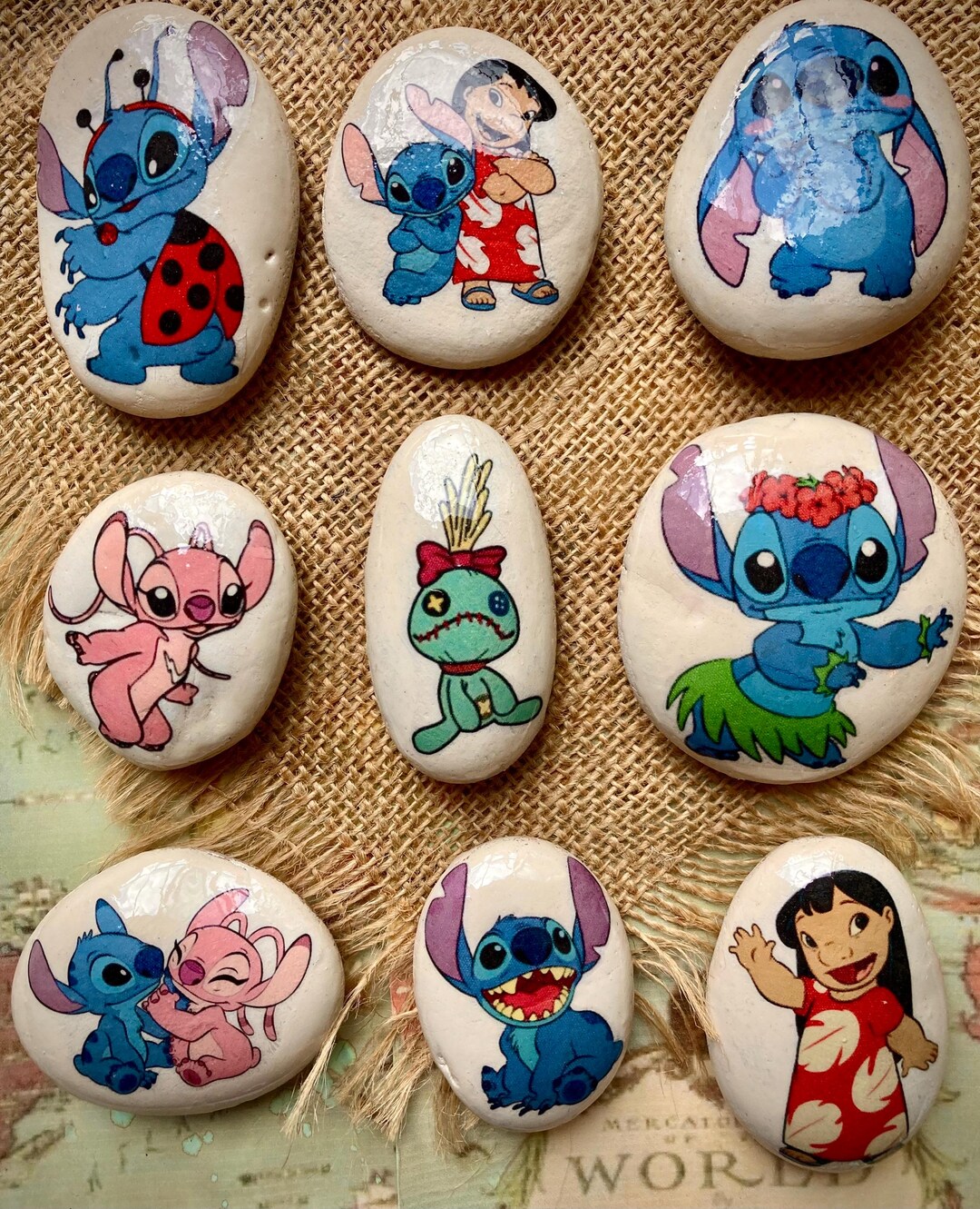 Lilo and Stitch Pebbles, Story Stones , Decorative Stones, Sensory Toys ...
