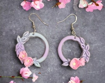 Handmade Floral Pastel Wreath Earrings Cute Polymer Clay Jewellery
