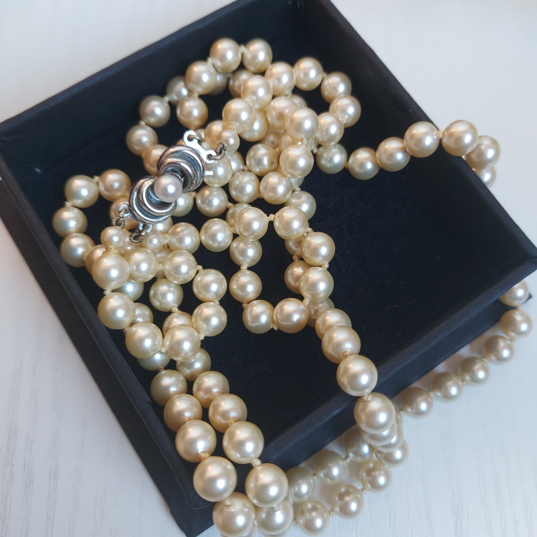 Vintage Jka Pearl Necklace Silver 925 Clasp Double Necklace Etsy