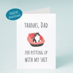 Grappige afdrukbare vaderdagkaart, grappige verjaardagskaart voor papa, verjaardagskaart papa afdrukbare, lastminutekaart, bedankt voor het verdragen van mijn shit