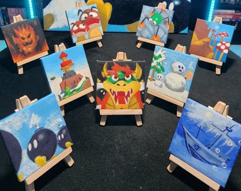 Super Mario 64 Mini Gouache Original Paintings on Canvas (Bob-omb Battlefield, Whomp's Fortress, etc.) [Made-to-Order]