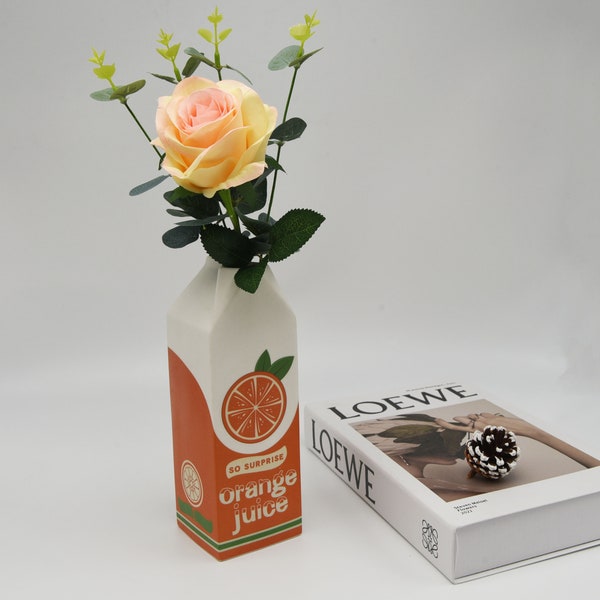 Vintage Orange Juice  Vase Inspired Decorative Ceramic Vase, Unique Home/Kitchen/Office Accent Gift for Her