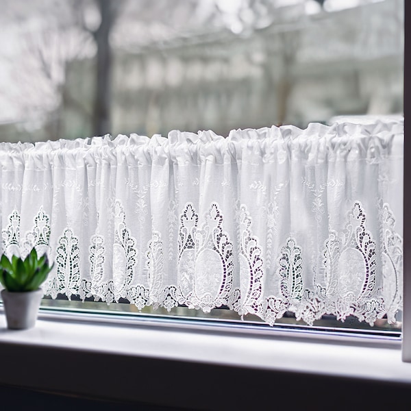 White Patterned Kitchen Cafe Curtain Set