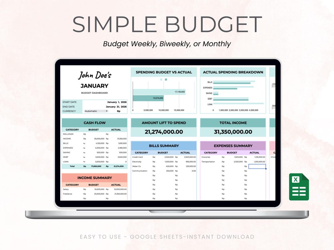 Simple Budget Planner Google Sheets | Monthly Budget Tracker | Easy ...