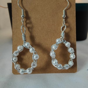 earrings pearl hoops silver and pearl hooped earrings for bridesmaid gift for her dangly earrings drop hoop earrings for women handmade image 1