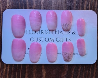 Pink ombre press on nails - Glue on nails - stick on nails - pink ombre french glitter design press on nails - custom nails - gel nails