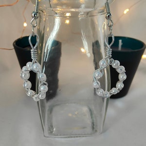 earrings pearl hoops silver and pearl hooped earrings for bridesmaid gift for her dangly earrings drop hoop earrings for women handmade image 3