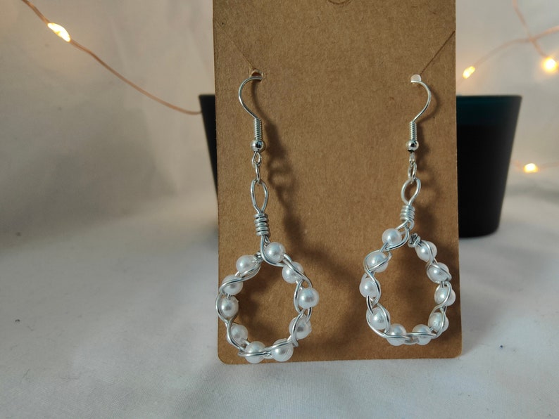 earrings pearl hoops silver and pearl hooped earrings for bridesmaid gift for her dangly earrings drop hoop earrings for women handmade image 1