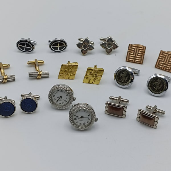 9-Piece Vintage 1900s Cufflinks Set, Classic Men's Accessories, Elegant Mixed Design Collection