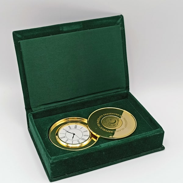 Pakistan Presidential Gold-Plated Seal Brass Casing Quartz Desk Clock