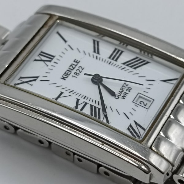 Montre vintage Kienzle 1822 à quartz WR30, cadran rectangulaire classique, élégant bracelet en acier inoxydable