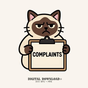 Angry Cat PNG Cat Jokes Gift Comic Digital Download Kitty Printable Feline Fan Cartoon PNG Humor Graphic Simple Notepad