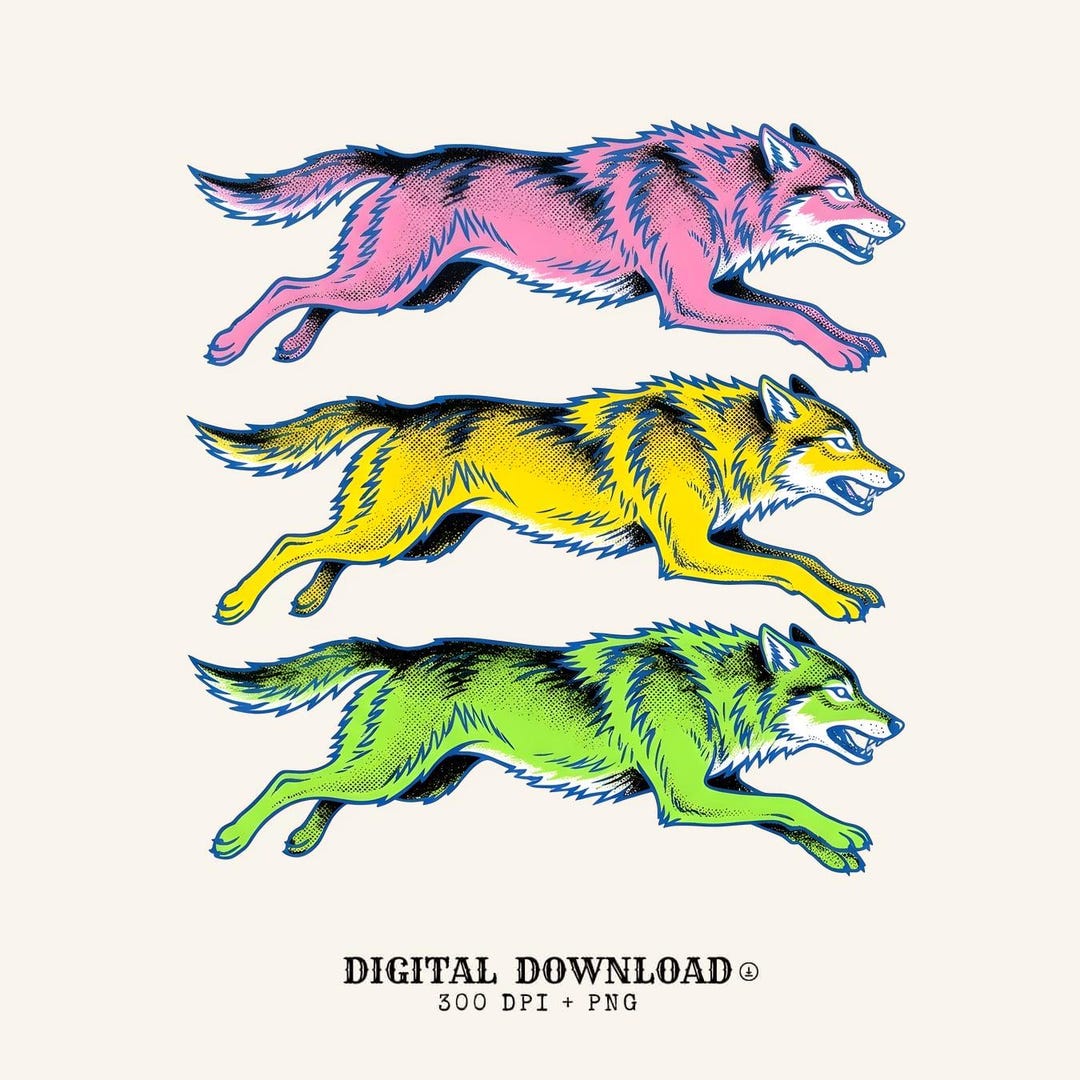 Vivid Wolves PNG Wolf Landscape Gift Contemporary Digital Download Wolf ...