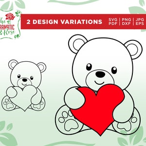 Valentine’s Bear SVG, Bear SVG, Heart svg, Cricut Cut Files, Silhouette, Teddy Bear, Stencil, Outline, Cute teddy bear DXF, Téléchargement instantané