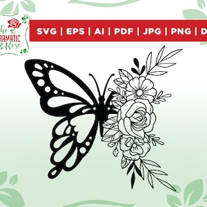 Floral vlinder svg, vlinder met bloemen svg, vlinder monogram, vlinder ontwerp svg, vlinder svg, vlinder clipart, cricut, png, dxf