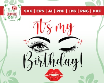 Its my Birthday SVG, Lips Svg, Kiss Svg, Eyebrows SVG, Birthday Girl, Girl Svg, Birthday svg, Sassy Svg, Silhouette, cut file, vector,