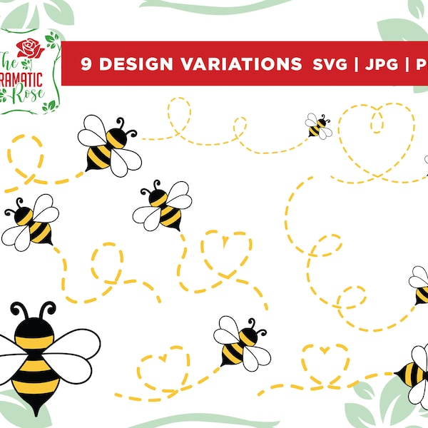 Bee path bundle SVG, Bee svg, bee bundle svg, bee png, Files for cutting machines, digital clipart, honeybee svg, bumble bee svg, heart svg,