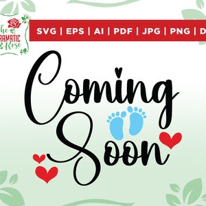 Próximamente Svg, Baby Boy Feet Svg, Anuncio de embarazo, Embarazo svg, Vector Cut file for Cricut, Silhouette, Png, Eps, Dxf, Decal, vinilo