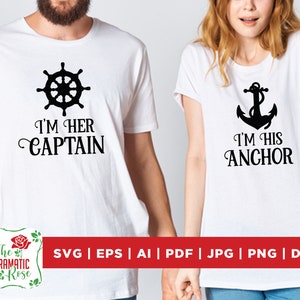 Passende Paare SVG, I'm Her Captain svg, I'm His Anker svg, Maritime Segelkreuzfahrt, Romantisches Paar Geschenk, Paar svg, Liebespaar svg,