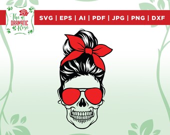 Layered Mom Skull Svg, Messy Bun Skull Svg, Momlife SVG, momlife skull svg, sugar skull svg,Printable,Silhouette,cut files,Files for cricut,