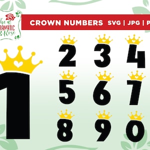 Crown Number svg, Crown Number Vector, Numbers Svg, Crown Number, Cut File for Cricut and Silhouette, Princess Number Svg, Dxf, Jpg, Png,Eps