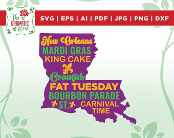 Mardi Gras SVG, New Orleans SVG, Louisiana SVG, State Svg, Rolig Mardi Gras Svg, Png, Klippfiler, Sublimering, Cricut Klippfil, Siluett