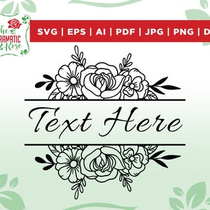 Cadre floral divisé svg, bordure de monogramme floral, bordure florale svg, monogramme de fleur fendue svg, bordure de mariage svg, cadre de nom divisé svg, cricut