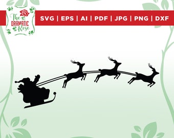 Santa's Sleigh SVG, Christmas SVG, Santa Claus SVG, Reindeer Clipart, deer svg, Holiday Svg, Cricut, Silhouette, Cut Files, Decal, Digital