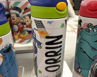 Personalized Monster Truck Kids 12oz Water Bottle One Click Pop Up Straw
