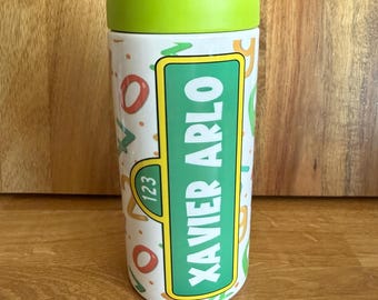 Personalized Kids Water Bottle, County, 12oz Stainless Steel, Pop-Up Straw