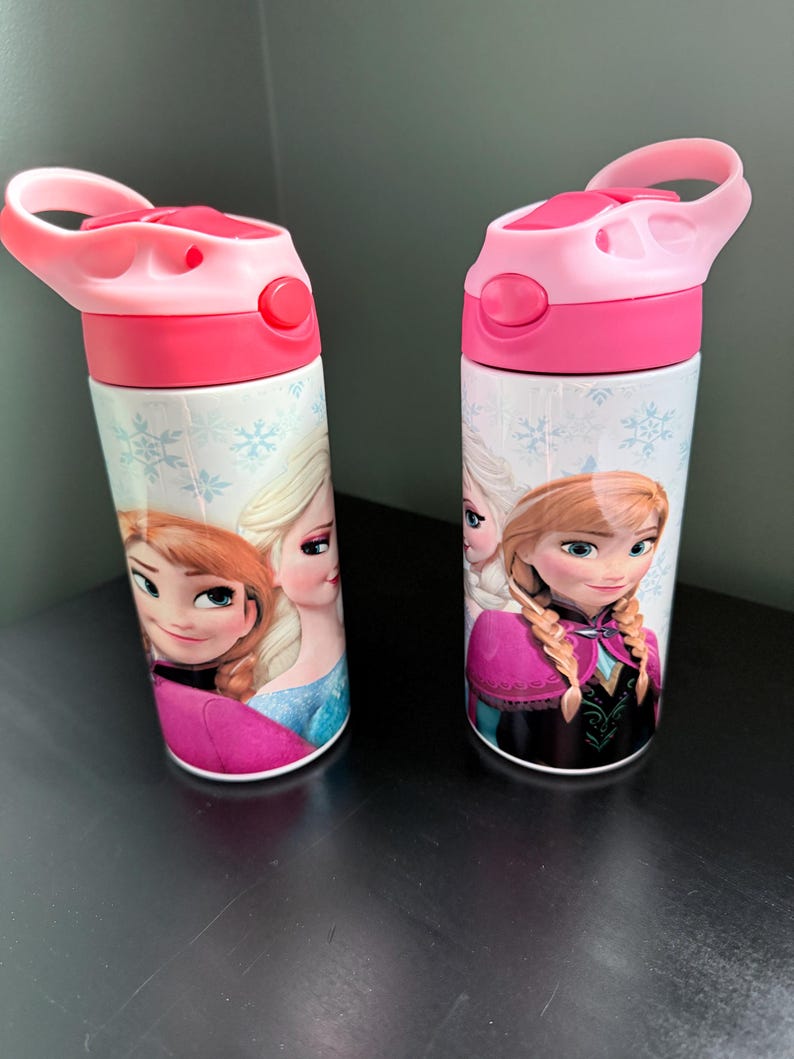 Kids 12oz Water Bottle One Click Pop Up Straw Personalized Princess, Ice Princess, Frozen image 6
