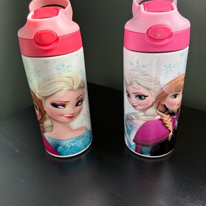 Kids 12oz Water Bottle One Click Pop Up Straw Personalized Princess, Ice Princess, Frozen image 4