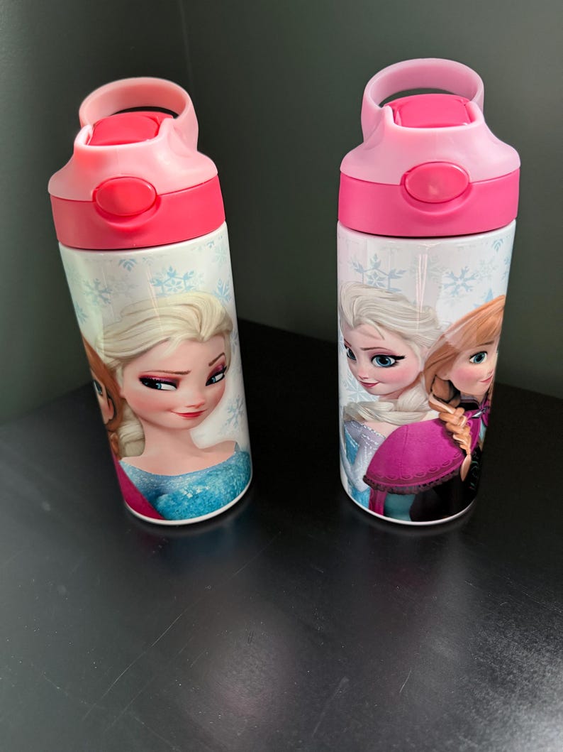 Kids 12oz Water Bottle One Click Pop Up Straw Personalized Princess, Ice Princess, Frozen image 4