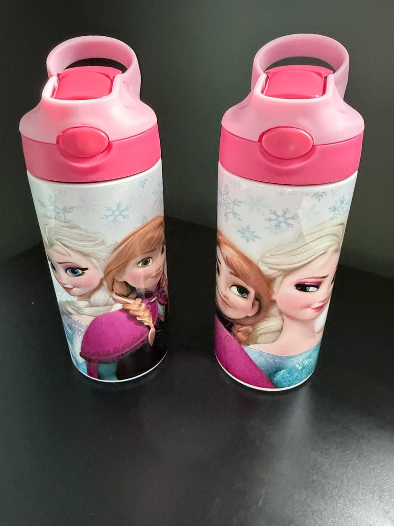 Kids 12oz Water Bottle One Click Pop Up Straw Personalized Princess, Ice Princess, Frozen image 5