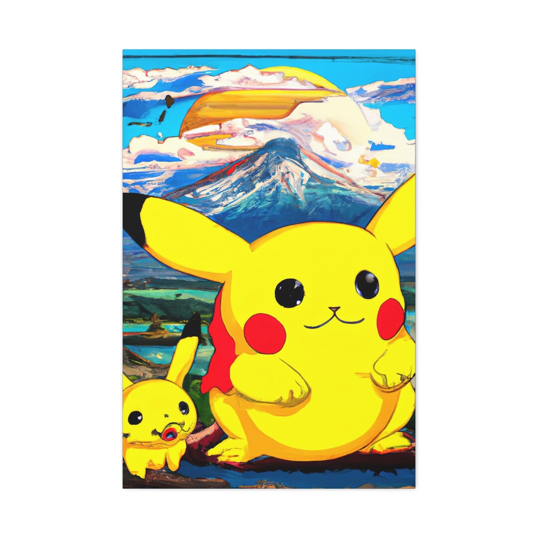 Pikachu Pokemon Canvas Japanese Painting Ukiyoe Handmade Unique Print