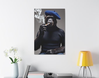 Gorille fumer toile peinture animale fait à la main Unique affiche impression mur Art cadeau décor à la maison