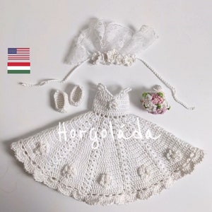 かぎ針編みの花嫁人形の服。ソフィーの衣装。28 cm の人形用のあみぐるみ人形の衣装のパターン。(PDF 英語/ハンガリー語)