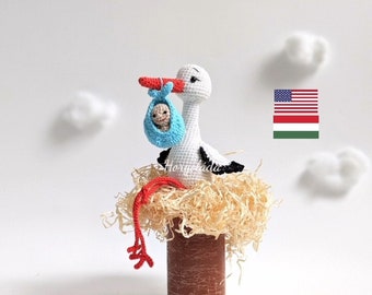 Stork with a baby pattern Amigurumi stork pattern PDF English/Hungarian