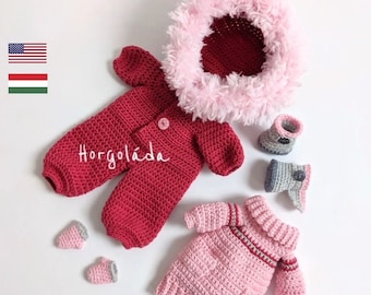 Outfit for Sophie Crochet Pattern. Amigurumi doll outfits pattern for a doll 28 cm (English, Hungarian)