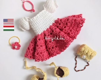 Crochet doll clothes. Outfit for Sophie. Amigurumi doll outfits pattern for a doll 28 cm. (English, Hungarian)