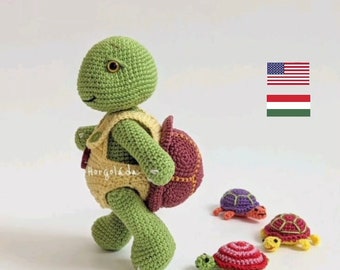 SAMMY the tortoise crochet pattern, amigurumi tortoise pattern, PDF pattern in English and Hungarian