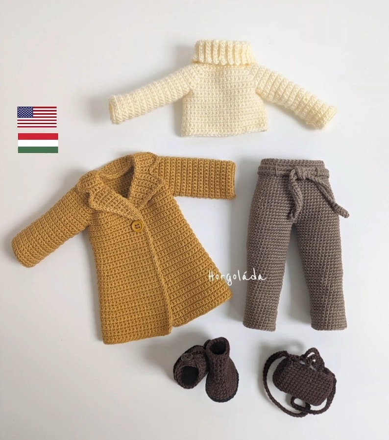 Outfit for Lola. Crochet doll clothes pattern. Amigurumi doll outfits pattern for a doll 35 cm, for Lola doll English, Hungarian image 1