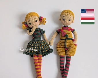 Juniper and Rowan Pattern bundle. Amigurumi Doll Pattern bundle. Crochet Doll Pattern bundle. PDF English/Hungarian