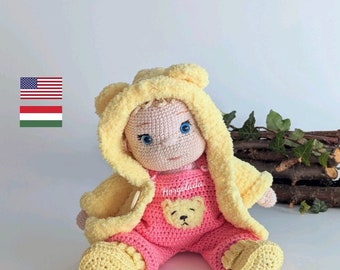 LOTTIE in warm clothes Crochet doll pattern, amigurumi doll pattern, baby doll pattern , PDF English/Hungarian