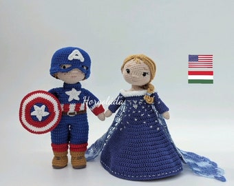 Brie and Benny in costume. Crochet doll pattern pack, amigurumi doll pattern pack. PDF English/Hungarian