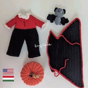 Amigurumi doll Halloween outfit. Outfit for Benny. Amigurumi doll outfits pattern for a doll 22 cm (English, Hungarian)
