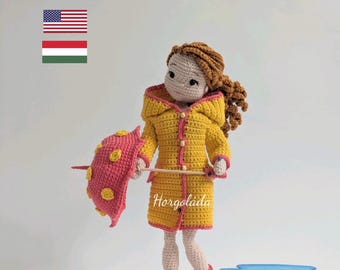 Barbi in Raincoat Crochet doll pattern Amigurumi doll pattern PDF English/Hungarian