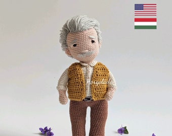 Papy Patron de poupée au crochet Modèle de poupée Amigurumi PDF anglais/hongrois