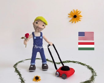 Joe the Gardener Crochet doll pattern Amigurumi doll pattern PDF English/Hungarian