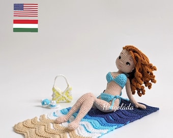 Barbi in beach outfit Crochet doll pattern Amigurumi doll pattern PDF English/Hungarian